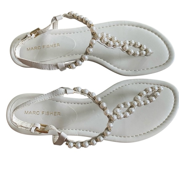 Marc Fisher Women's Pearl Embellished White Sandals 8.5 Resortwear Wedding Beach - Picture 4 of 11